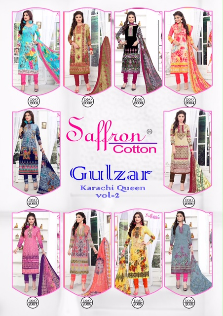 Gulzar Karachi Queen Vol-2 By Saffron Cotton 2001 To 2010 Series Colorful Beautiful Printed Casual Wear Cotton Un-stitched Dresses At Wholesale Price