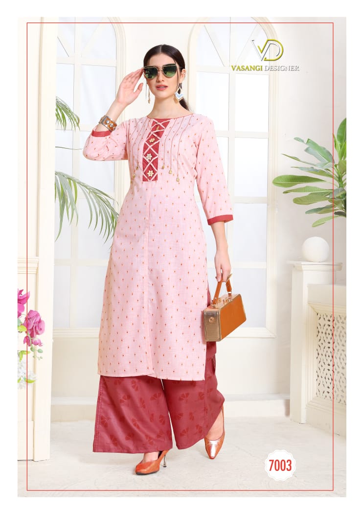 Look By Vasangi Designer 7001 To 7004 Series Stylish Fancy Beautiful Colorful Casual Wear & Ethnic Wear Rayon/south Cotton/palazzo/ Maya Slub Print Kurtis At Wholesale Price