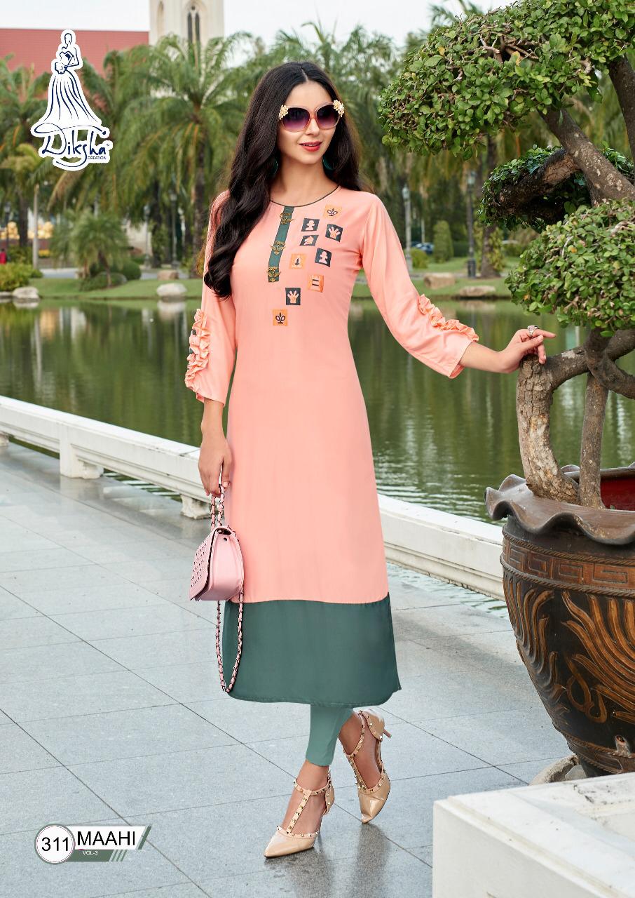 Maahi Vol-3 By Diksha Fashion 301 To 314 Series Indian Traditional Wear Collection Beautiful Stylish Fancy Colorful Party Wear & Occasional Wear Rayon Kurtis At Wholesale Price