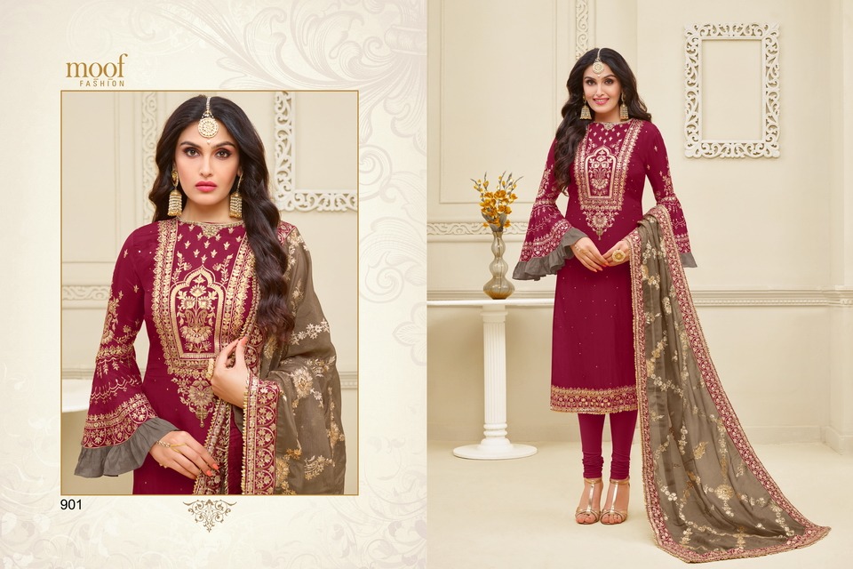 Mahi By Moof Collection 900 To 905 Series Beautiful Suits Colorful Stylish Fancy Colorful Casual Wear & Ethnic Wear Satin Georgette With Heavy Embroidery Work  Dresses At Wholesale Price