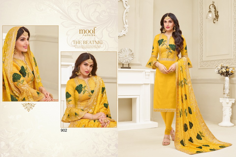 Mahi By Moof Collection 900 To 905 Series Beautiful Suits Colorful Stylish Fancy Colorful Casual Wear & Ethnic Wear Satin Georgette With Heavy Embroidery Work  Dresses At Wholesale Price