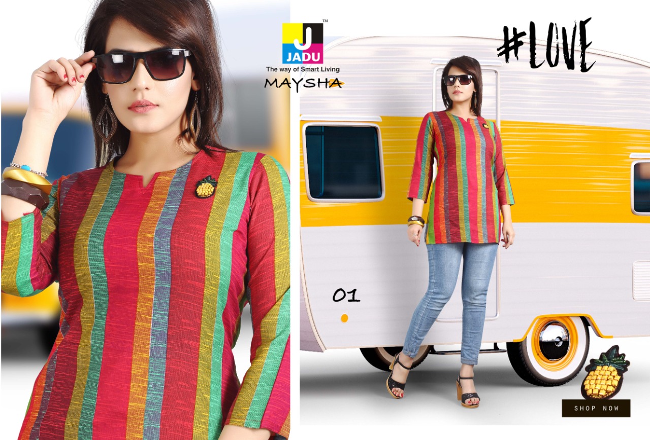 Maysha By Jadu 01 To 10 Series Beautiful Stylish Colorful Fancy Party Wear & Ethnic Wear & Ready To Wear Rayon Printed Kurtis At Wholesale Price