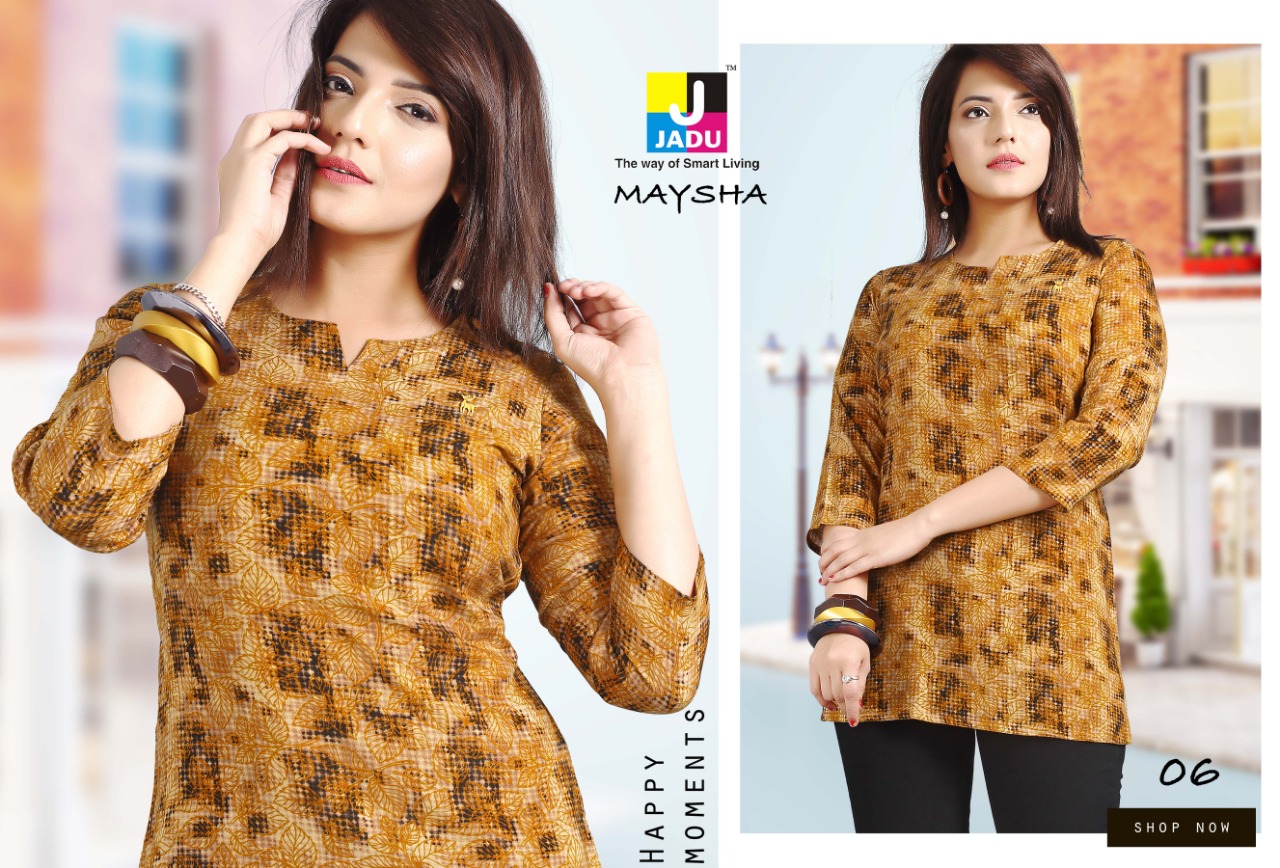 Maysha By Jadu 01 To 10 Series Beautiful Stylish Colorful Fancy Party Wear & Ethnic Wear & Ready To Wear Rayon Printed Kurtis At Wholesale Price