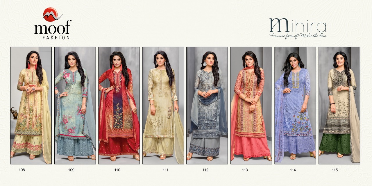 Mihira By Moof Fashion 108 To 115 Series Beautiful Suits Stylish Fancy Colorful Casual Wear & Ethnic Wear Collection Muslin Digital Printed Dresses At Wholesale Price