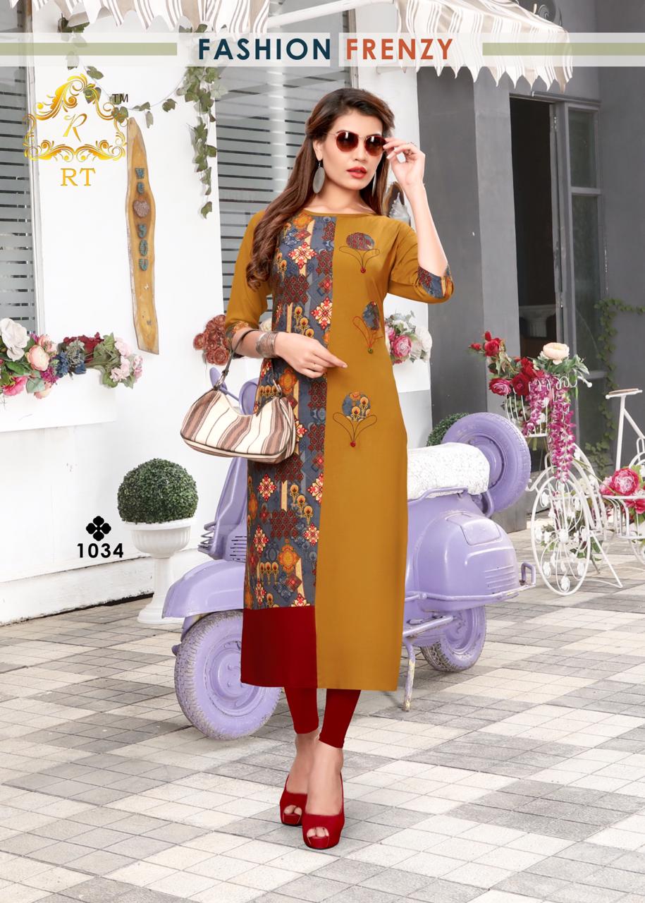 Nari Vol-5 By Rt 1033 To 1040 Series Beautiful Colorful Stylish Fancy Casual Wear & Ethnic Wear & Ready To Wear Rayon Printed Kurtis At Wholesale Price