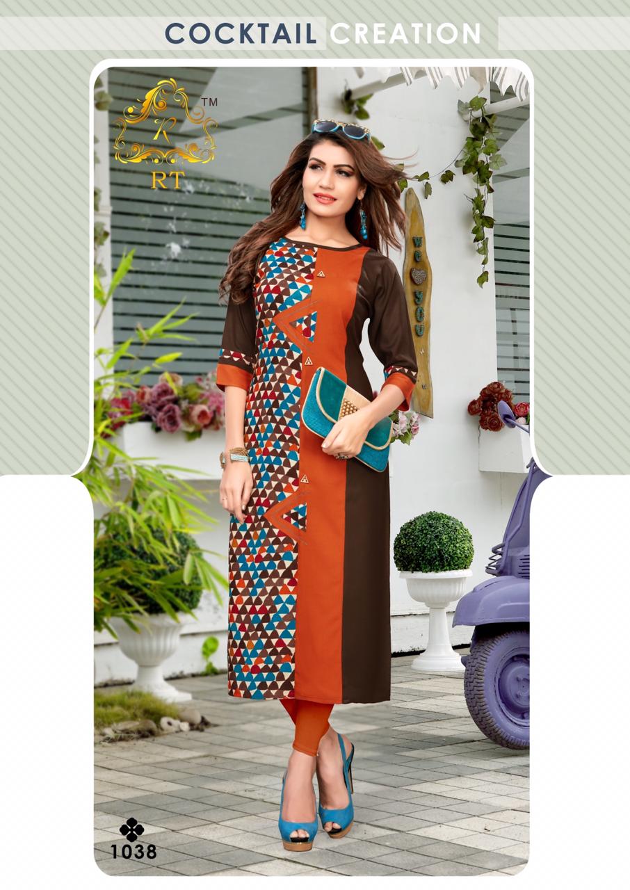 Nari Vol-5 By Rt 1033 To 1040 Series Beautiful Colorful Stylish Fancy Casual Wear & Ethnic Wear & Ready To Wear Rayon Printed Kurtis At Wholesale Price