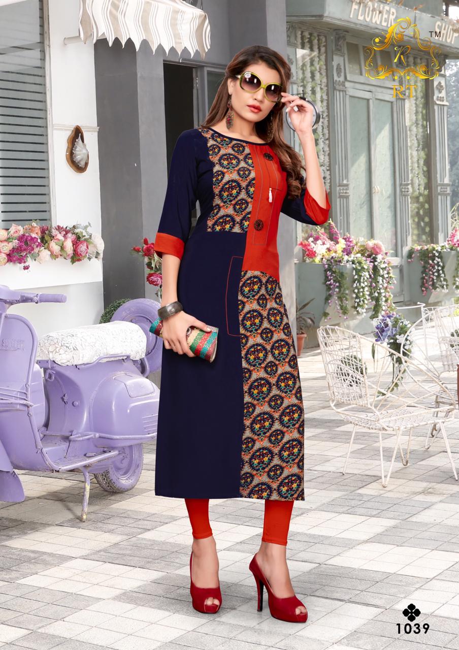 Nari Vol-5 By Rt 1033 To 1040 Series Beautiful Colorful Stylish Fancy Casual Wear & Ethnic Wear & Ready To Wear Rayon Printed Kurtis At Wholesale Price