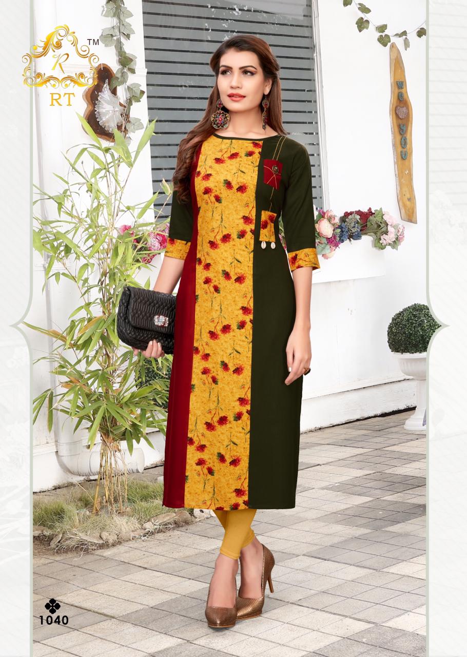 Nari Vol-5 By Rt 1033 To 1040 Series Beautiful Colorful Stylish Fancy Casual Wear & Ethnic Wear & Ready To Wear Rayon Printed Kurtis At Wholesale Price