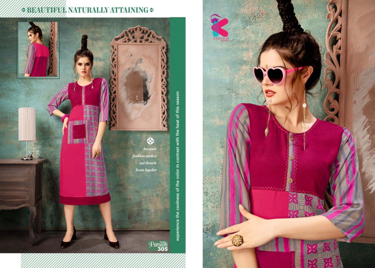 Panash Vol-3 By Kersom 301 To 308 Series Beautiful Colorful Stylish Fancy Casual Wear & Ethnic Wear & Ready To Wear Heavy Rayon Kurtis At Wholesale Price