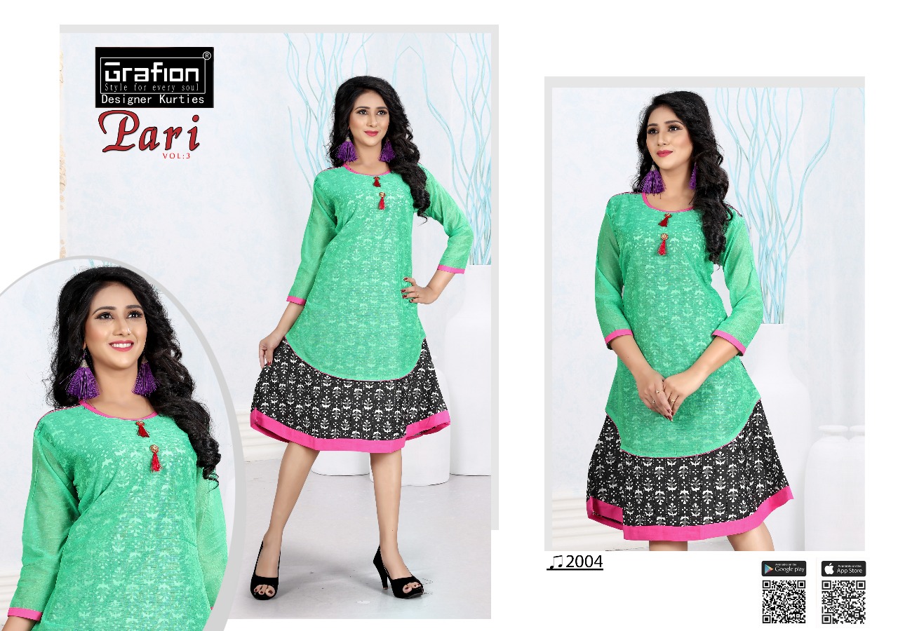 Pari Vol-3 By Grafion 2001 To 2010 Series Indian Traditional Wear Collection Beautiful Stylish Fancy Colorful Party Wear & Occasional Wear Cotton Chandri Kurtis At Wholesale Price