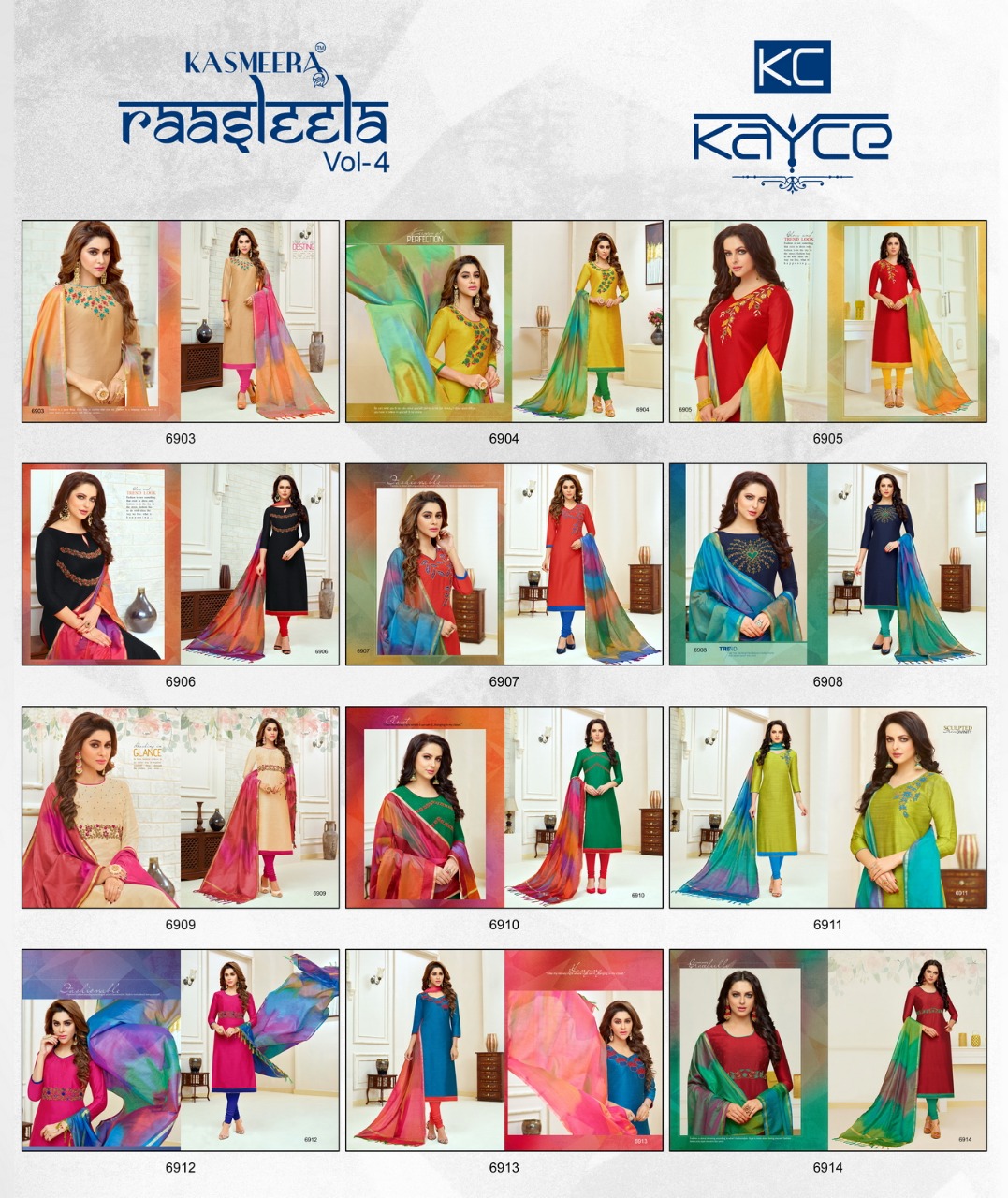 Raasleela Vol-4 By Kayce Trendz 6903 To 6814 Series Beautiful Stylish Fancy Colorful Casual Wear & Ethnic Wear Collection Long Slub Embroidered Dresses At Wholesale Price