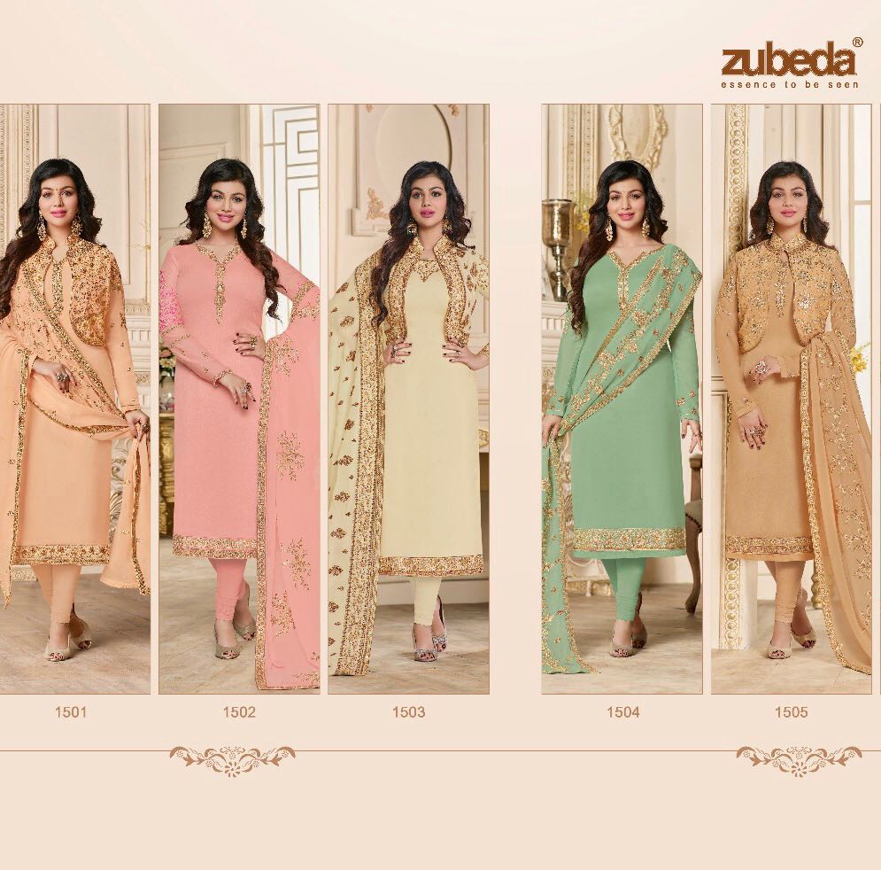 Rubab By Zubeda 1501 To 1505 Series Beautiful Suits Collection Stylish Fancy Colorful Party Wear & Occasional Wear Georgette Embroidered Dresses At Wholesale Price