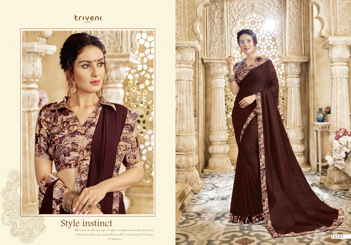 Shayna Vol-7 By Triveni 13101 To 13112 Series Designer Indian Traditional Wear Collection Beautiful Stylish Fancy Colorful Party Wear & Occasional Wear Chiffon Printed Sarees At Wholesale Price