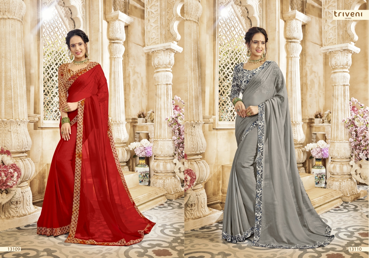 Shayna Vol-7 By Triveni 13101 To 13112 Series Designer Indian Traditional Wear Collection Beautiful Stylish Fancy Colorful Party Wear & Occasional Wear Chiffon Printed Sarees At Wholesale Price