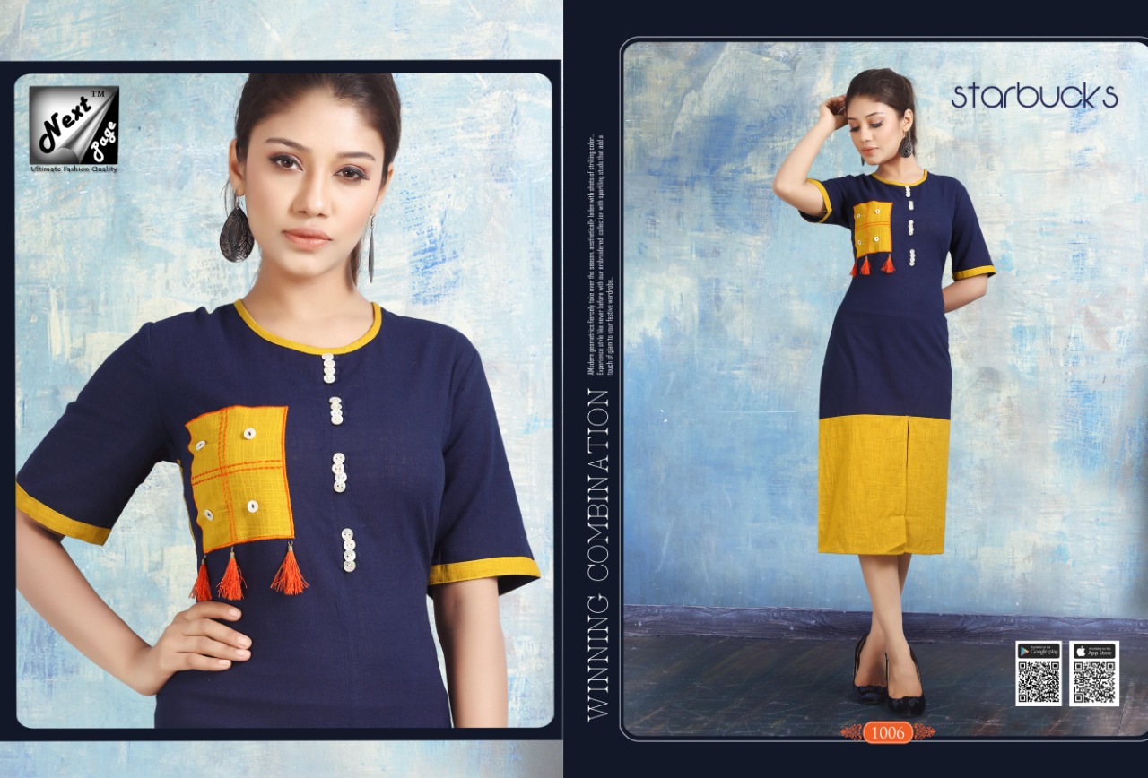 Starbucks By Next Page 1001 To 1010 Series Beautiful Colorful Stylish Fancy Casual Fabric.heavy Riyon And Plain Riyon With Manual Work Kurtis At Wholesale Price