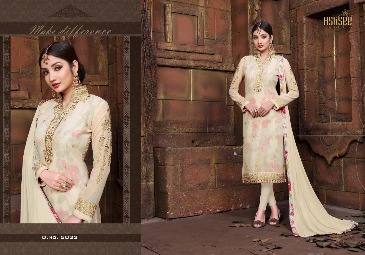 Taj Mahal By Ashsee 5033to 5039 Series Beautiful Stylish Fancy Colorful Party Wear & Ethnic Wear Faux Georgette Embroidered Dresses At Wholesale Price