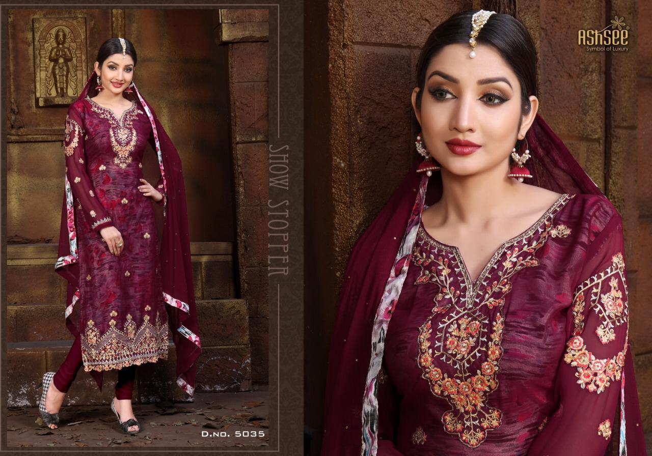 Taj Mahal By Ashsee 5033to 5039 Series Beautiful Stylish Fancy Colorful Party Wear & Ethnic Wear Faux Georgette Embroidered Dresses At Wholesale Price