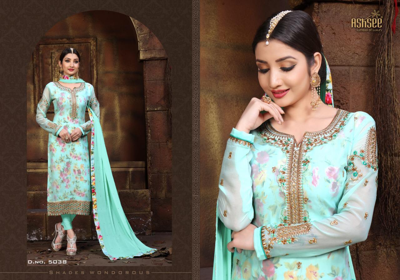 Taj Mahal By Ashsee 5033to 5039 Series Beautiful Stylish Fancy Colorful Party Wear & Ethnic Wear Faux Georgette Embroidered Dresses At Wholesale Price