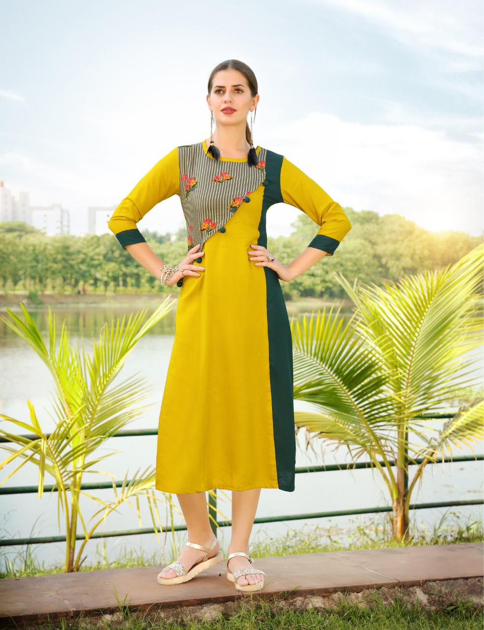 A4u Vol-5 By Ayush Fashion 1001 To 1008 Series Beautiful Stylish Fancy Colorful Casual Wear & Ethnic Wear & Ready To Wear Rayon Printed Kurtis At Wholesale Price