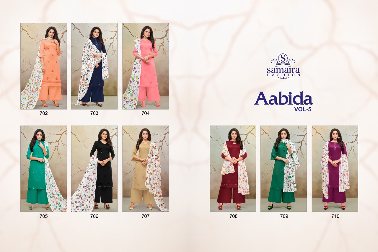 Aabida  Vol-5 By Samaira Fashion 702 To 710 Series Beautiful Stylish Fancy Colorful Casual Wear & Ethnic Wear Pure Cotton Jam Silk With Work Dresses At Wholesale Price