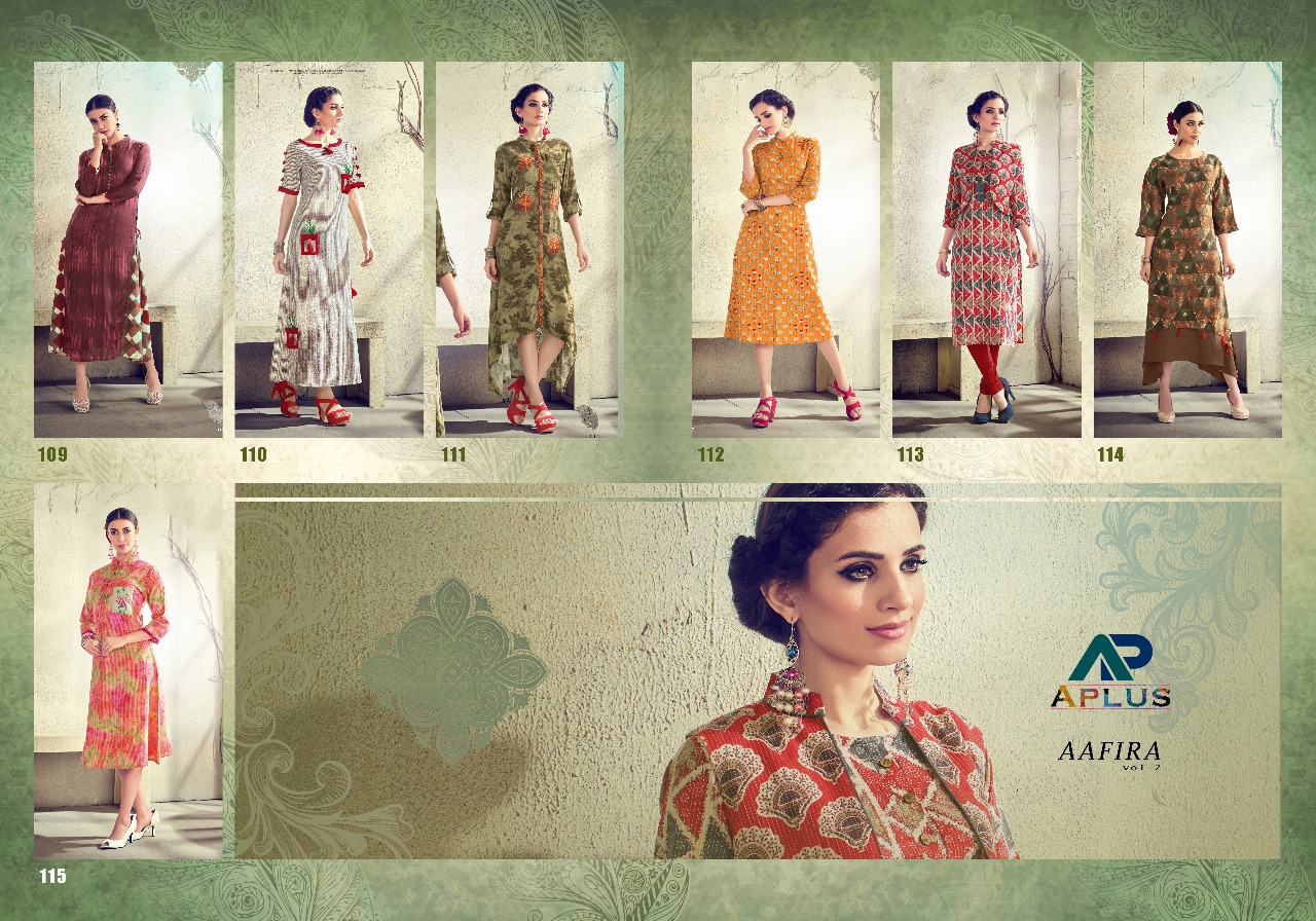 Aafira Vol-2 By Arihant Trendz 109 To 115 Series Designer Beautiful Stylish Fancy Colorful Casual Wear & Ethnic Wear Rayon/ Cotton Embroidered Kurtis At Wholesale Price