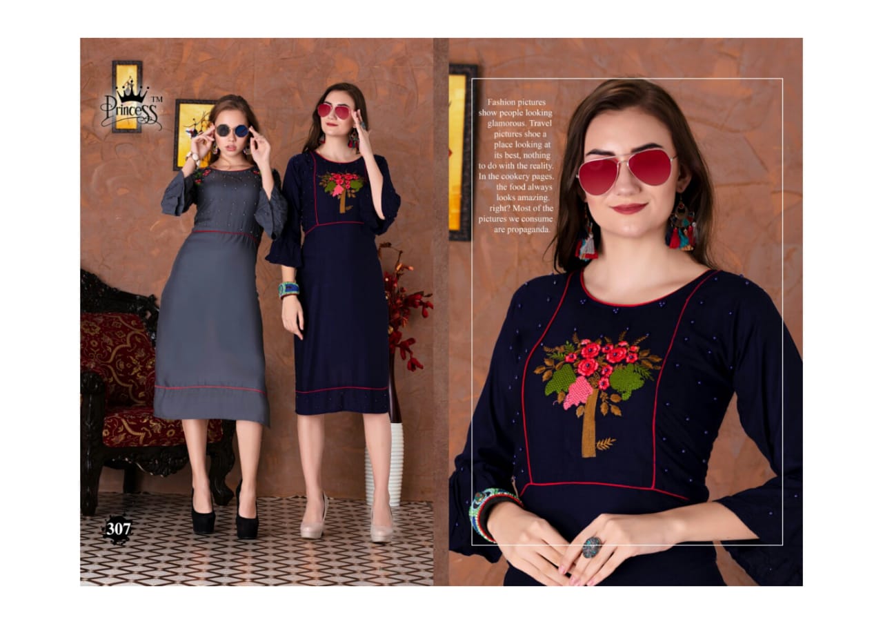 Aahana Look By Princess  301 To 312 Series Beautiful Colorful Stylish Fancy Casual Wear & Ethnic Wear & Ready To Wear Heavy Rayon Embroidery Kurtis At Wholesale Price