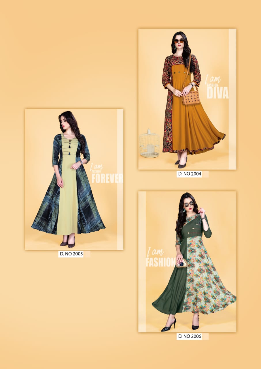 Aaina Vol-2 By Vasangi Designer 2001 To 2006 Series Beautiful Colorful Stylish Fancy Casual Wear & Ethnic Wear & Ready To Wear Rayon Printed Kurtis At Wholesale Price