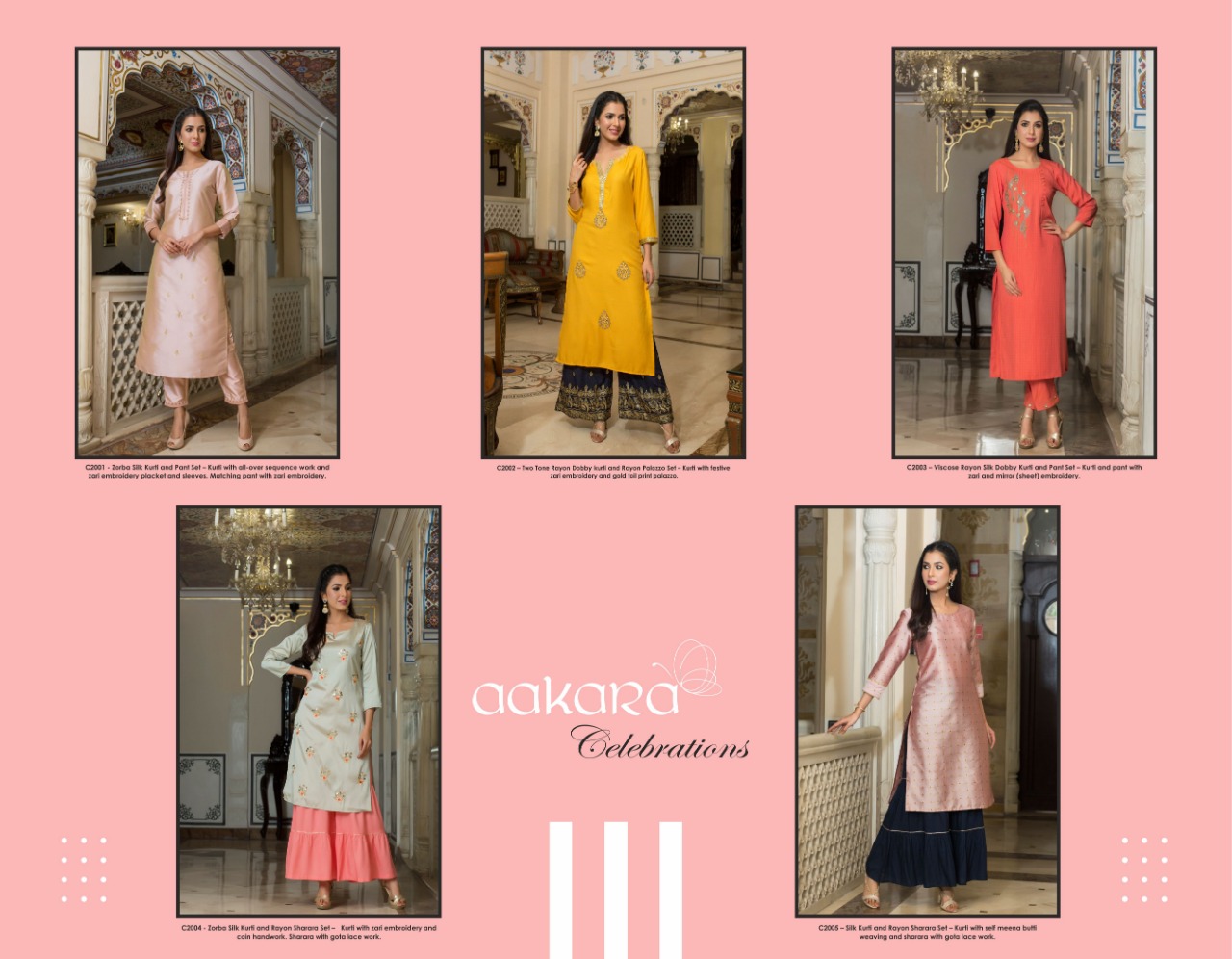 Aakara Celebration Vol-2 By Aakara 2001 To 2005 Series Beautiful Stylish Fancy Colorful Casual Wear & Ethnic Wear & Ready To Wear Viscose Silk / Rayon Dobby Kurtis At Wholesale Price