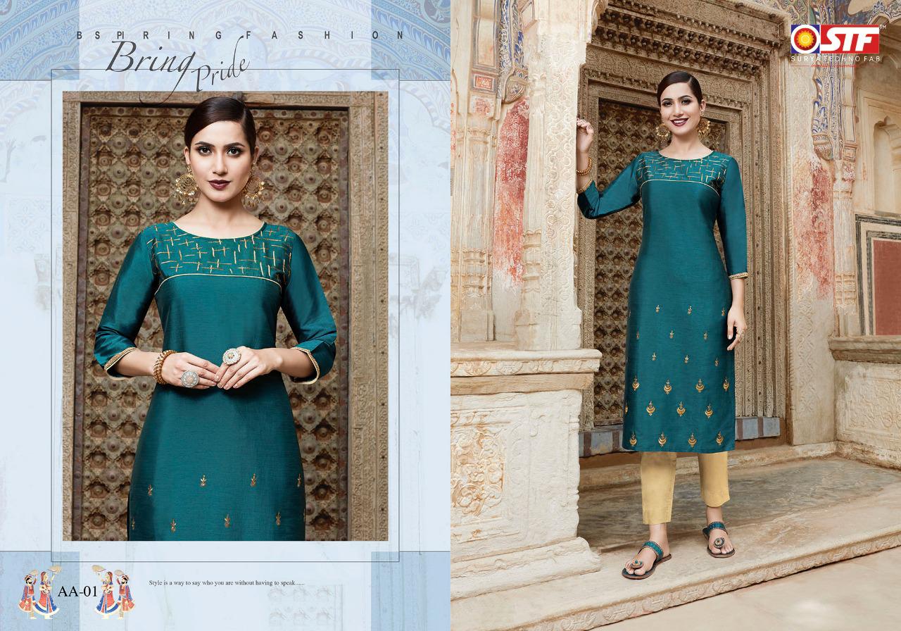 Aakruti By Surya Techno Fab 01 To 06 Series Beautiful Colorful Stylish Fancy Casual Wear & Ethnic Wear & Ready To Wear Akruti Silk With Aster Printed Kurtis At Wholesale Price