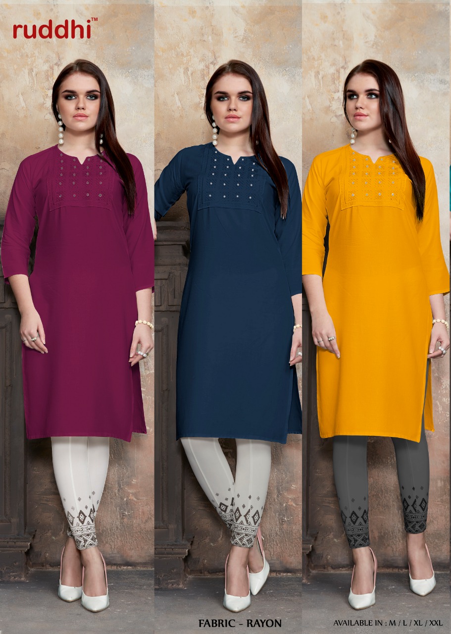 Aanaya Vol-1 By Ruddhi Dressline 101 To 106 Series Beautiful Stylish Fancy Colorful Casual Wear & Ethnic Wear & Ready To Wear Rayon Embroidered Kurtis At Wholesale Price