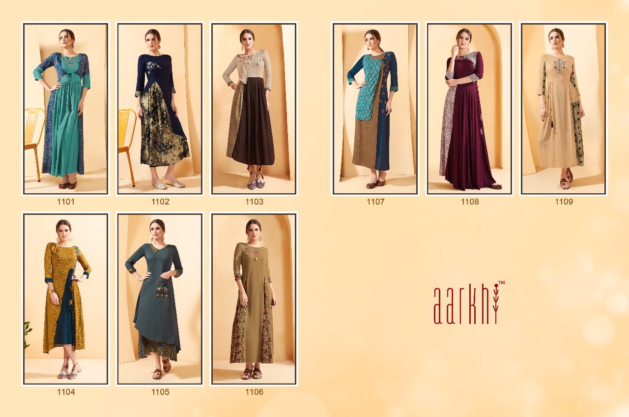 Aarkhi By Leo Fashion 1101 To 1109 Series Beautiful Colorful Stylish Fancy Casual Wear & Ethnic Wear & Ready To Wear Rayon Slub Printed Kurtis At Wholesale Price