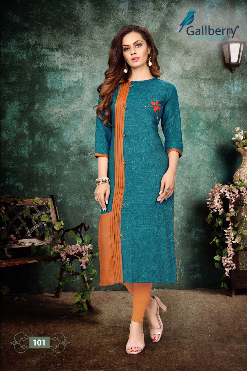Aarna By Gallberry 101 To 107 Series Beautiful Colorful Stylish Fancy Casual Wear & Ethnic Wear & Ready To Wear Rayon Two Tone Handworked Kurtis At Wholesale Price