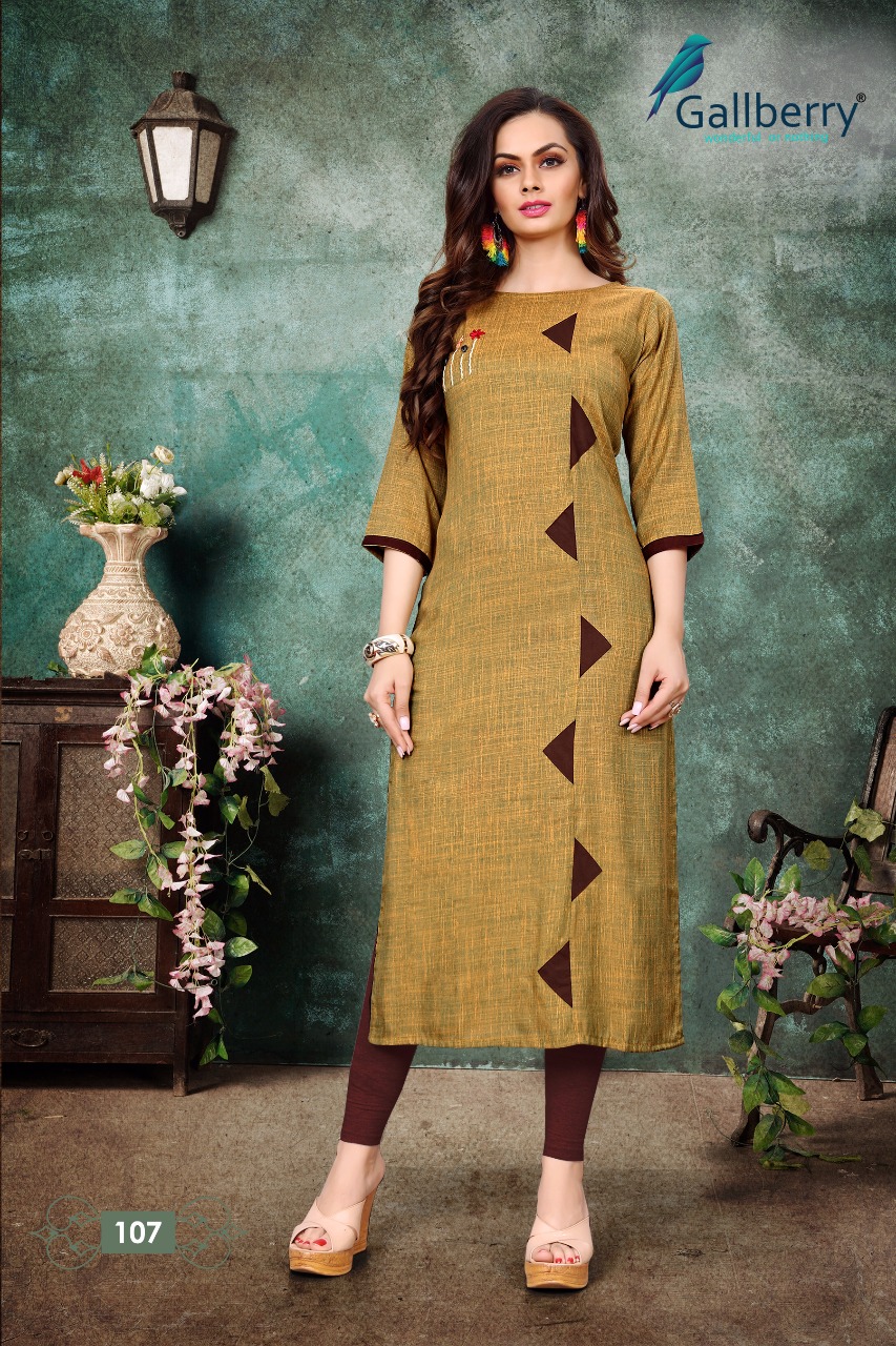 Aarna By Gallberry 101 To 107 Series Beautiful Colorful Stylish Fancy Casual Wear & Ethnic Wear & Ready To Wear Rayon Two Tone Handworked Kurtis At Wholesale Price