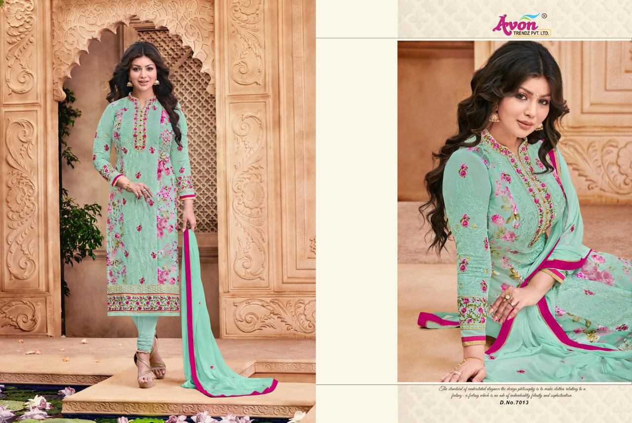 Aarohi Vol-16 By Avon Trendz 7011 To 7015 Series Beautiful Embroidered Colourful Stylish Pretty Party Wear Casual Wear Occasional Wear Georgette Printed Dresses At Wholesale Price