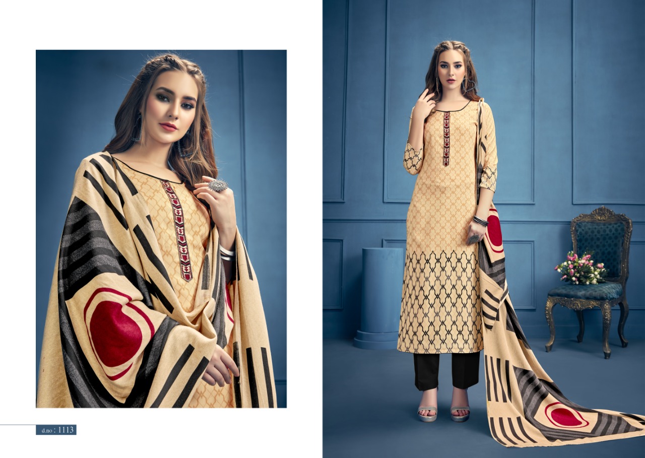 Aarohi By Kalyan Prints 1113 To 1121 Series Beautiful Winter Collection Suits Stylish Fancy Colorful Casual Wear & Ethnic Wear Pure Pashmina Printed Dresses At Wholesale Price