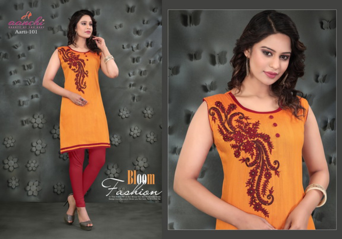 Aarti By Aanchi  101 To 108 Series Stylish Fancy Colorful Collection Casual Wear & Ethnic Wear Silk With Embroidery Printed Kurtis At Wholesale Price