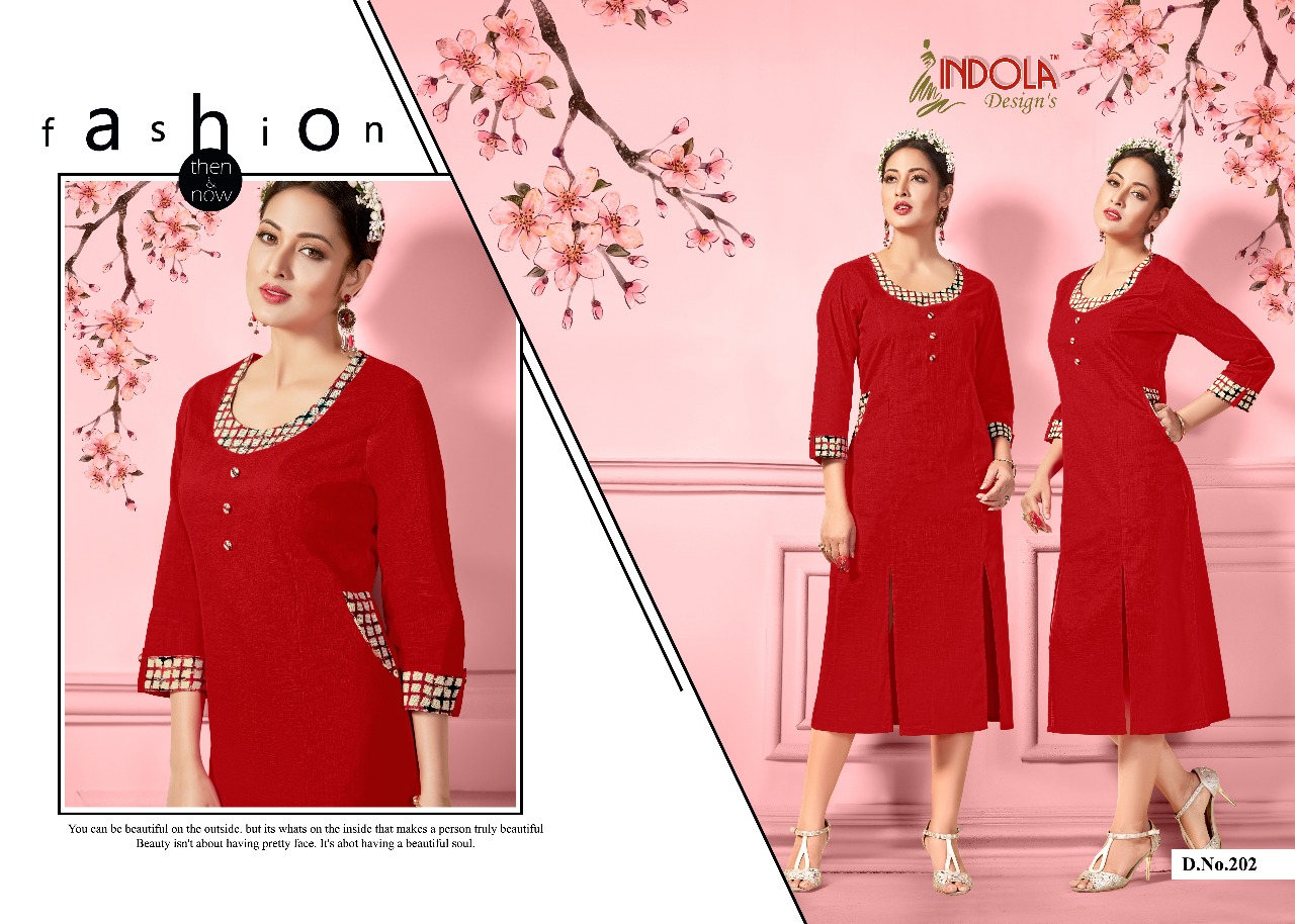 Aashita 201 Series By Indola Designs 201 To 208 Series Stylish Colorful Fancy Colorful Beautiful Casual Wear & Ethnic Wear Heavy Cotton Kurtis At Wholesale Price