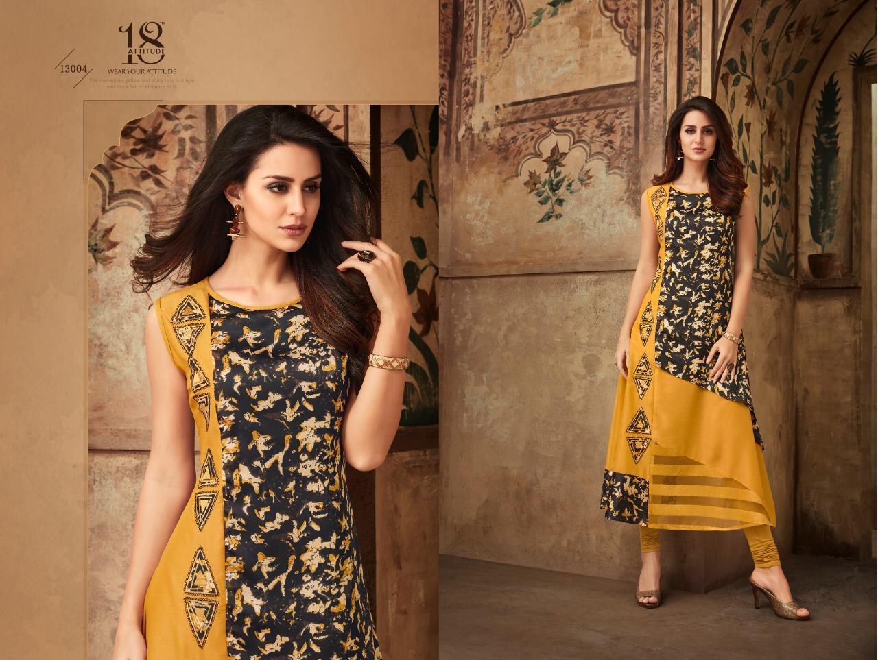 Aastha Vol-13 By 18 Attitude 13001 To 13007 Series Beautiful Colorful Stylish Fancy Casual Wear & Ethnic Wear & Ready To Wear Rayon With Bangalori Silk Printed Kurtis At Wholesale Price