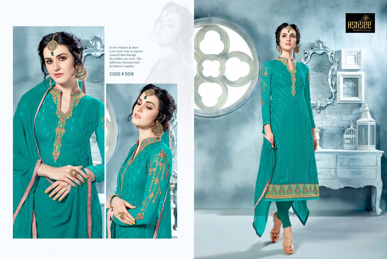 Aayesha Vol-7 By Ashsee 5012 To 5019 Series Designer Suits Beautiful Stylish Fancy Colorful Party Wear & Occasional Wear Collection Brasso With Faux Georgette Dresses At Wholesale Price