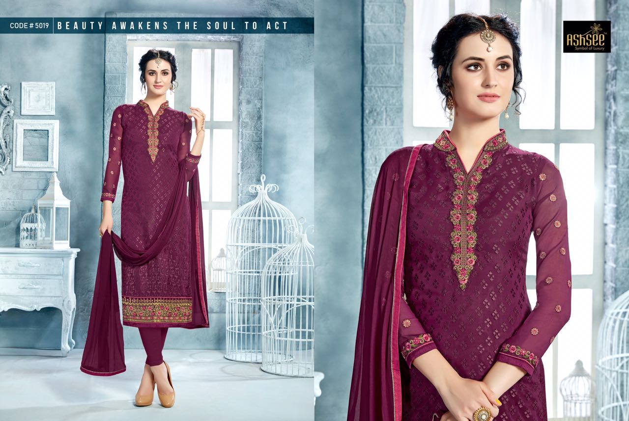 Aayesha Vol-7 By Ashsee 5012 To 5019 Series Designer Suits Beautiful Stylish Fancy Colorful Party Wear & Occasional Wear Collection Brasso With Faux Georgette Dresses At Wholesale Price