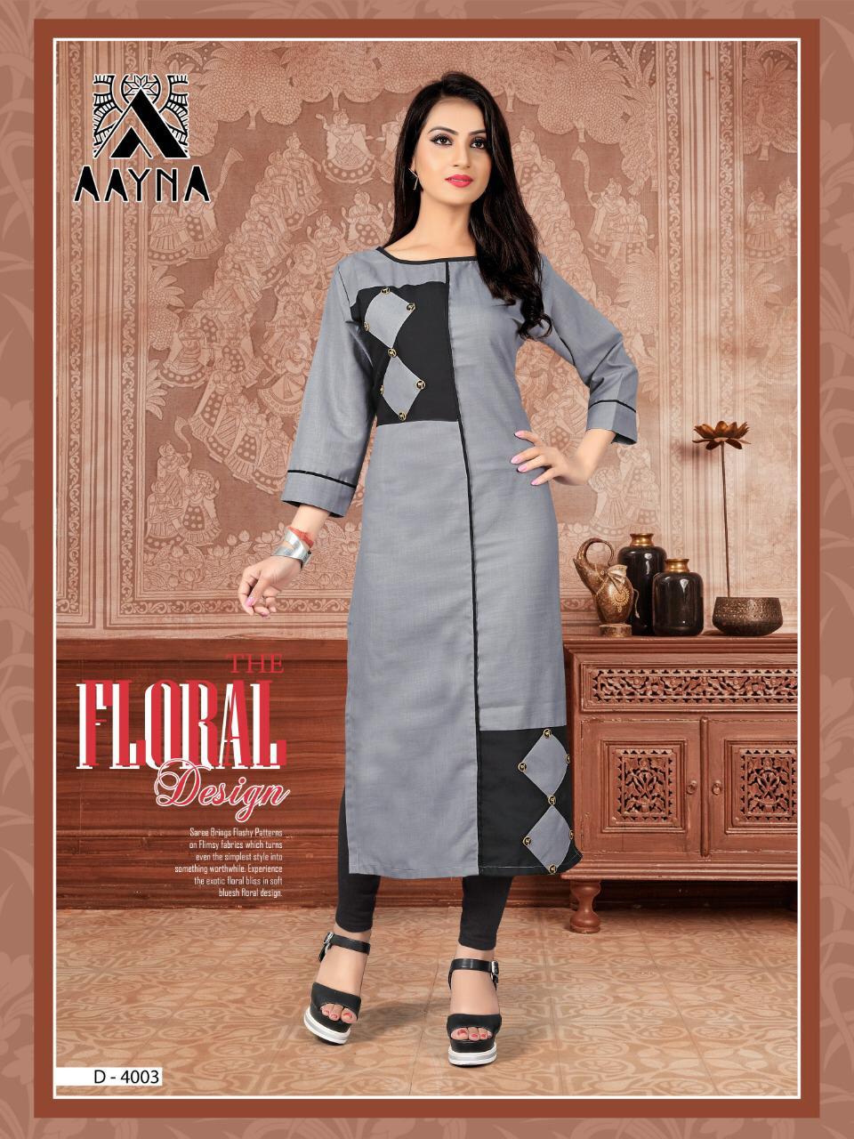 Aayna Vol-4 By Aayna 1001 To 1006 Series Beautiful Colorful Stylish Fancy Casual Wear & Ethnic Wear & Ready To Wear Heavy Rayon Printed Kurtis At Wholesale Price