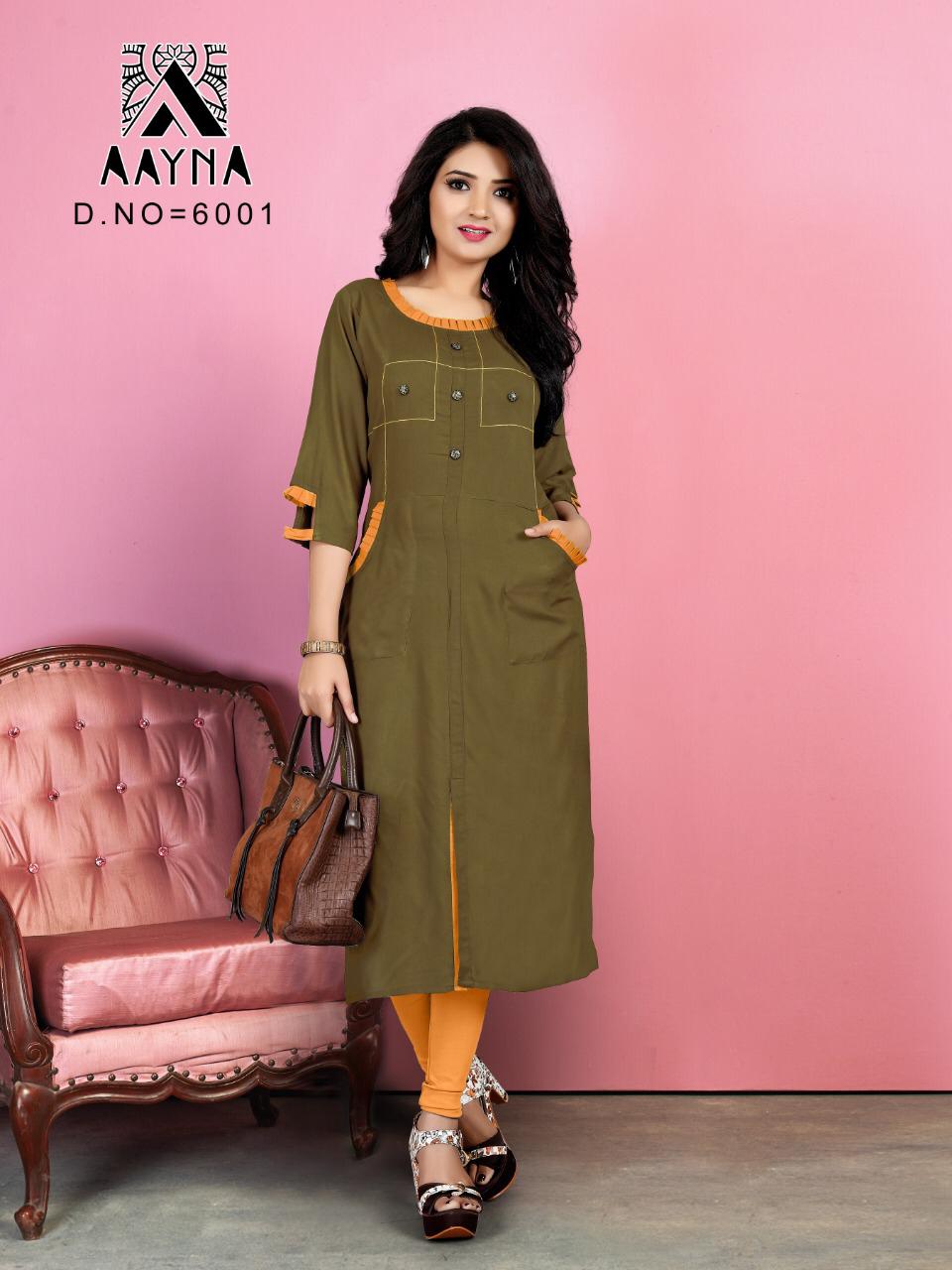Aayna Vol-6 By Aayna 6001 To 6006 Series Beautiful Colorful Stylish Fancy Casual Wear & Ethnic Wear & Ready To Wear Rayon Kurtis At Wholesale Price