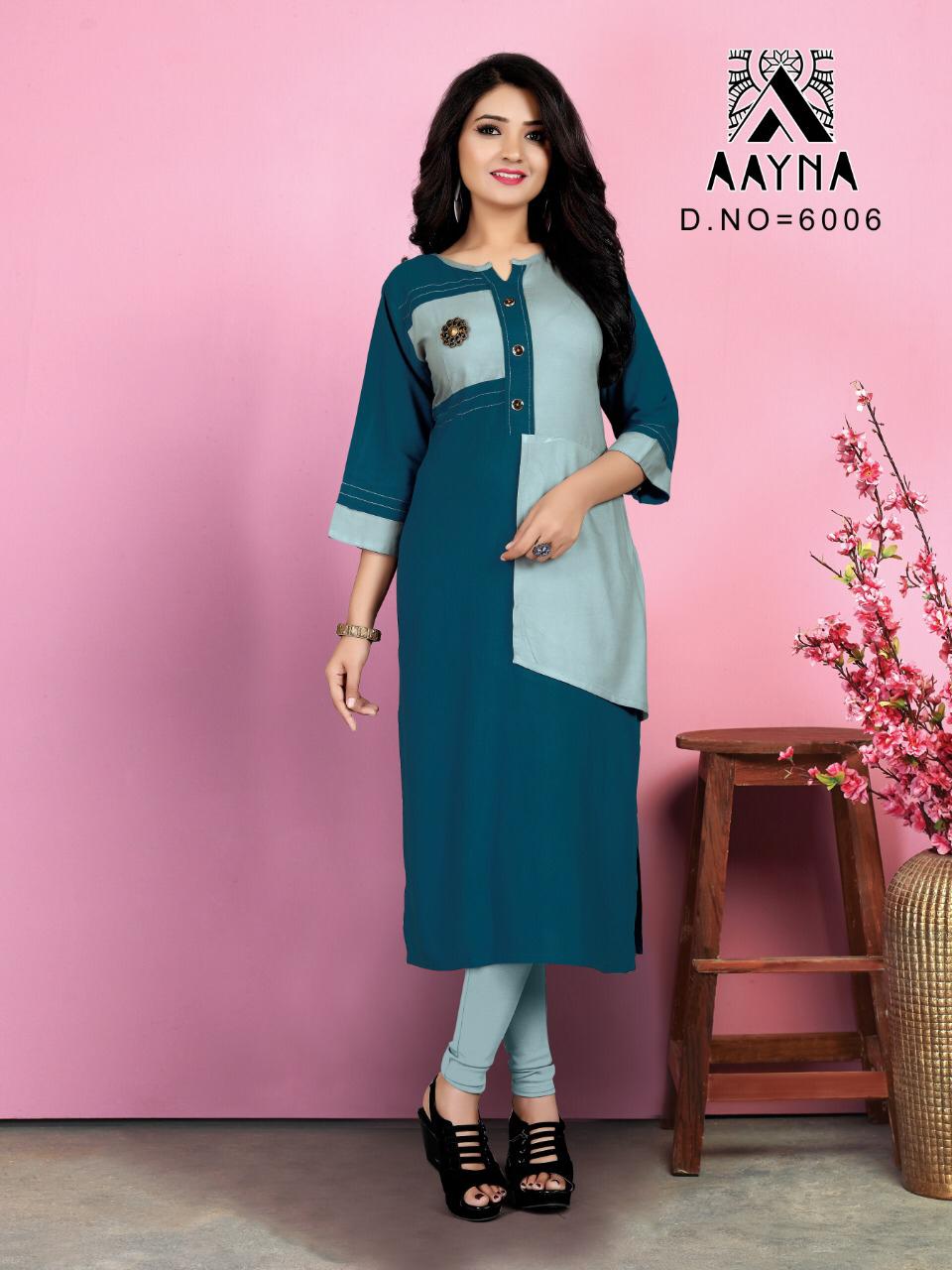 Aayna Vol-6 By Aayna 6001 To 6006 Series Beautiful Colorful Stylish Fancy Casual Wear & Ethnic Wear & Ready To Wear Rayon Kurtis At Wholesale Price