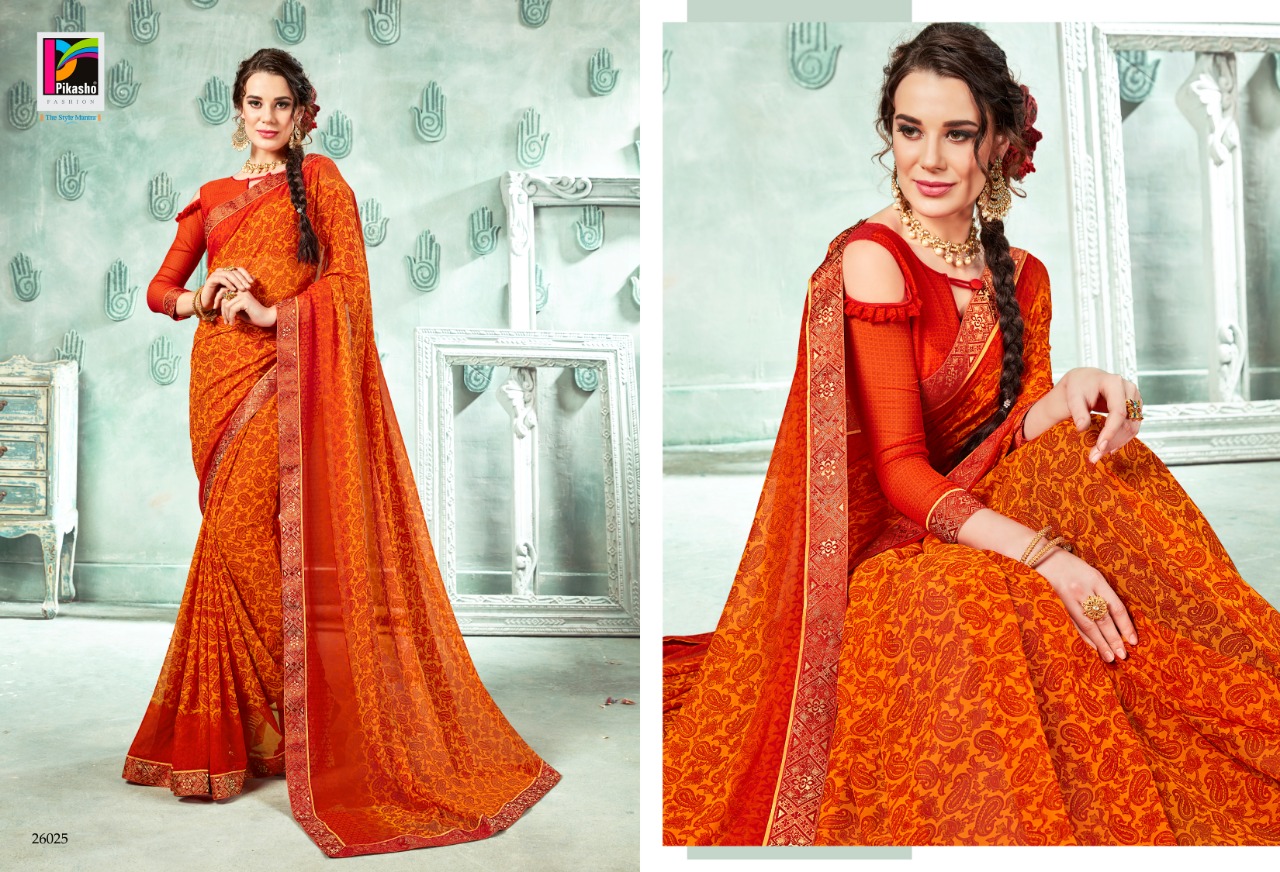 Abhinetri By Pikasho 26013 To 26025 Series Indian Traditional Wear Collection Beautiful Stylish Fancy Colorful Party Wear & Occasional Wear Georgette Embroidered Sarees At Wholesale Price