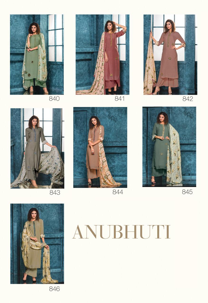 Anubhuti By Sri 840 To 846 Series Beautiful Stylish Colorful Fancy Party Wear & Ethnic Wear Pure Viscose Muslin Dresses At Wholesale Price