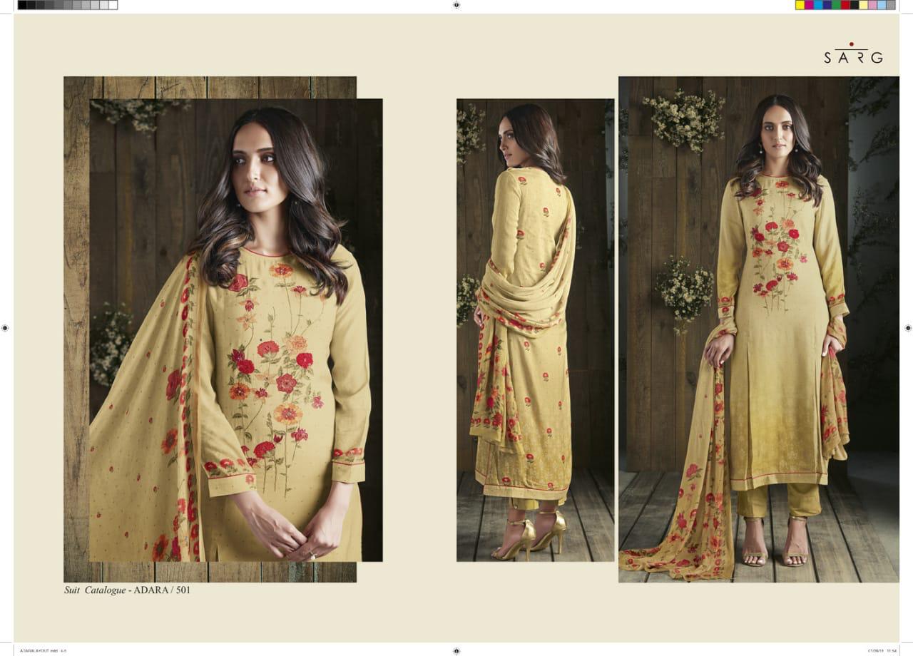 Adara By Sarg Beautiful Designer Collection Suits Stylish Fancy Colorful Party Wear & Ethnic Wear Jacquard/ Georgette/ Muslin Silk Printed Dresses At Wholesale Price