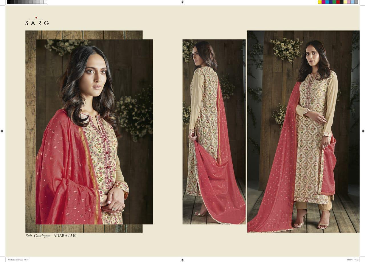 Adara By Sarg Beautiful Designer Collection Suits Stylish Fancy Colorful Party Wear & Ethnic Wear Jacquard/ Georgette/ Muslin Silk Printed Dresses At Wholesale Price