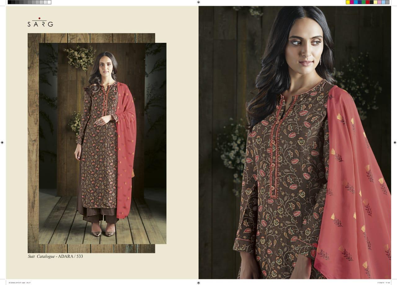 Adara By Sarg Beautiful Designer Collection Suits Stylish Fancy Colorful Party Wear & Ethnic Wear Jacquard/ Georgette/ Muslin Silk Printed Dresses At Wholesale Price
