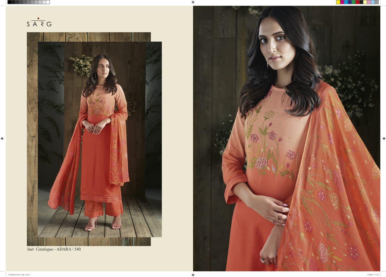 Adara By Sarg Beautiful Designer Collection Suits Stylish Fancy Colorful Party Wear & Ethnic Wear Jacquard/ Georgette/ Muslin Silk Printed Dresses At Wholesale Price