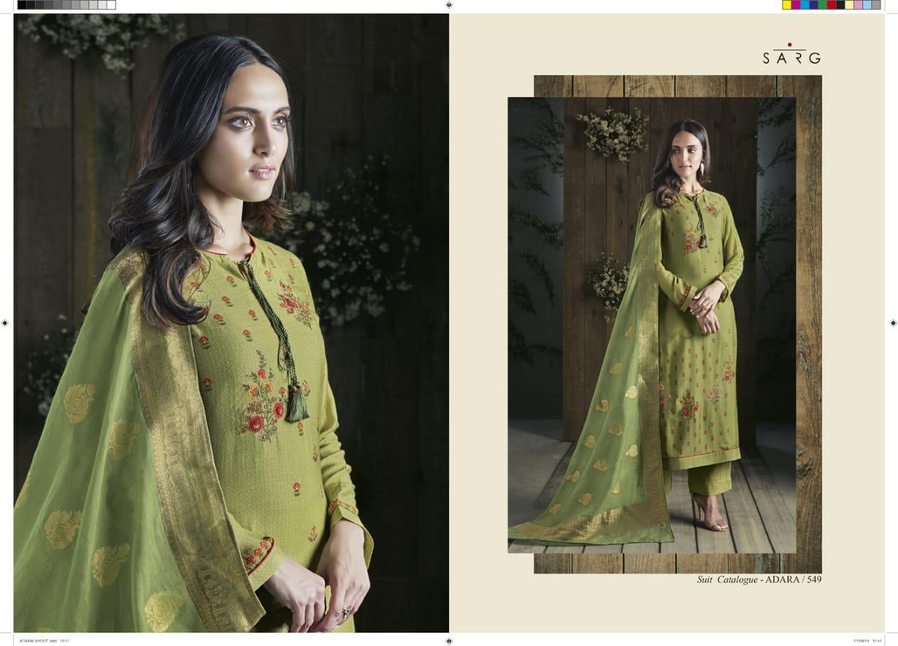 Adara By Sarg Beautiful Designer Collection Suits Stylish Fancy Colorful Party Wear & Ethnic Wear Jacquard/ Georgette/ Muslin Silk Printed Dresses At Wholesale Price